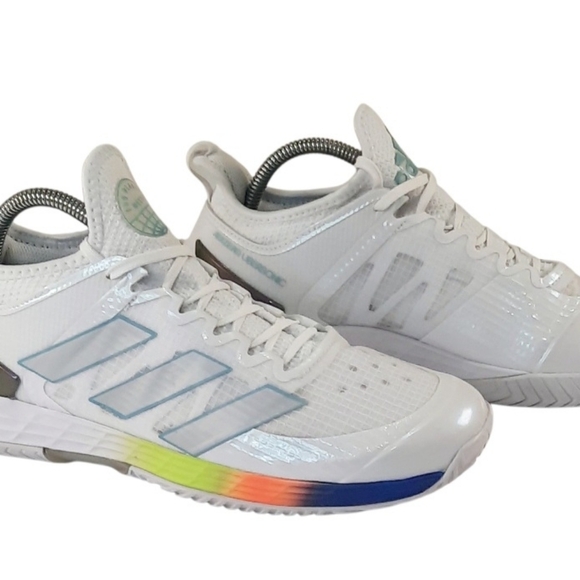 Adidas Adizero Ubersonic 4 Tennis Trainers White Silver Cyan US 9 Women’sShoes - Picture 3 of 5